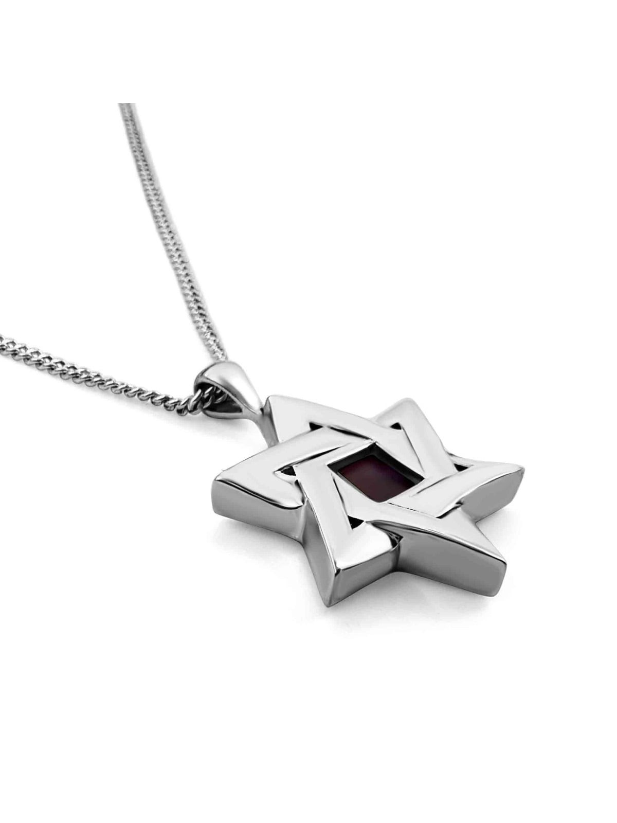 Grand Star of David Necklace with Micro-Inscribed Bible Chip - Silver