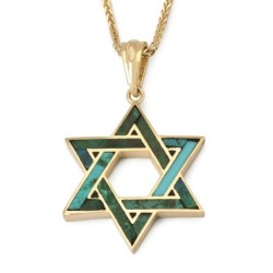 14K Gold Star of David Pendant Lined with Eilat Stone