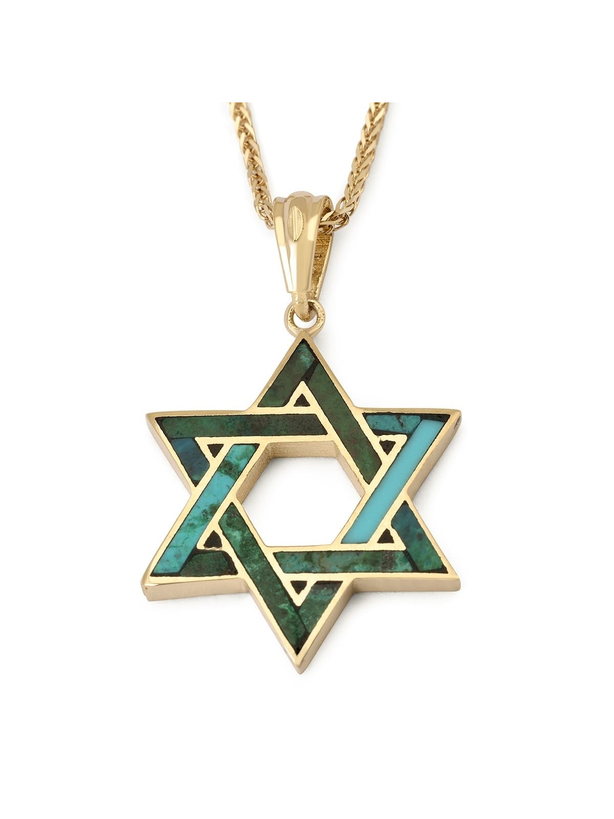 14K Gold Star of David Pendant Lined with Eilat Stone