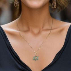 14K Gold Star of David Pendant Lined with Eilat Stone