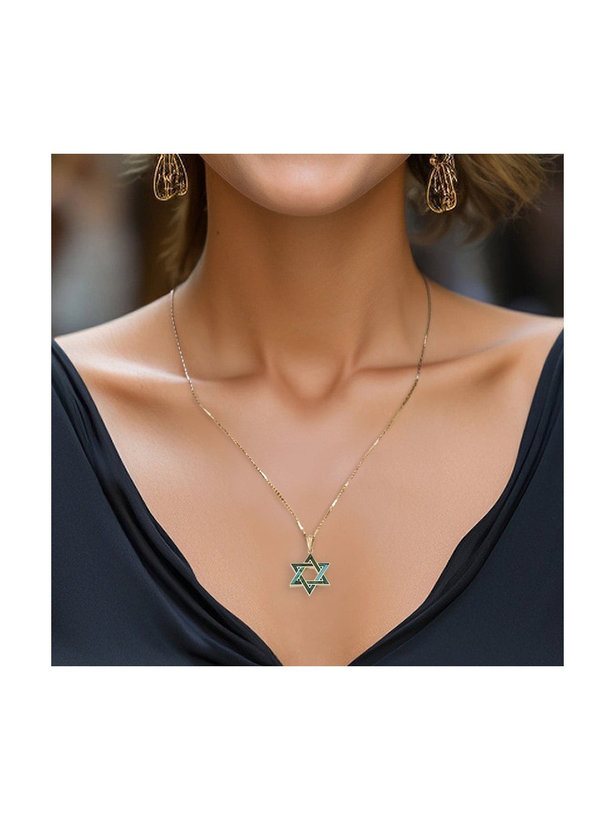 14K Gold Star of David Pendant Lined with Eilat Stone