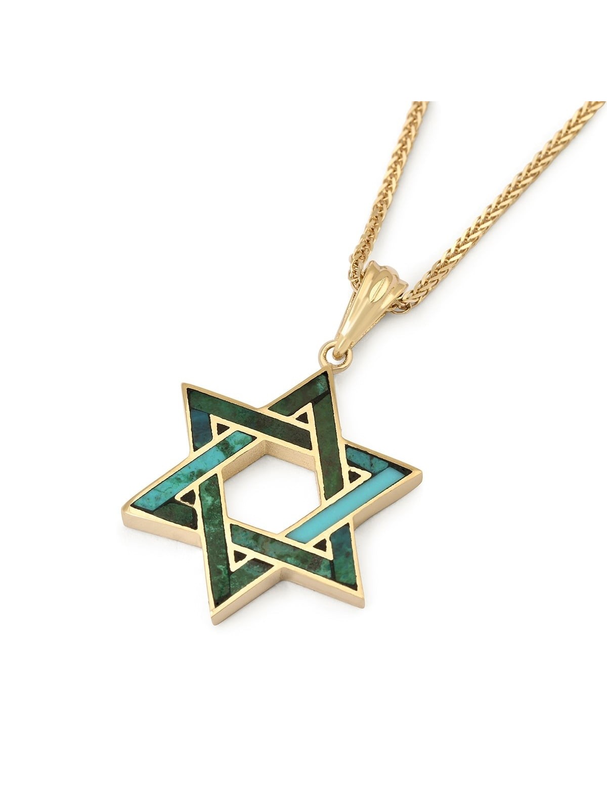 14K Gold Star of David Pendant Lined with Eilat Stone