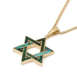 14K Gold Star of David Pendant Lined with Eilat Stone