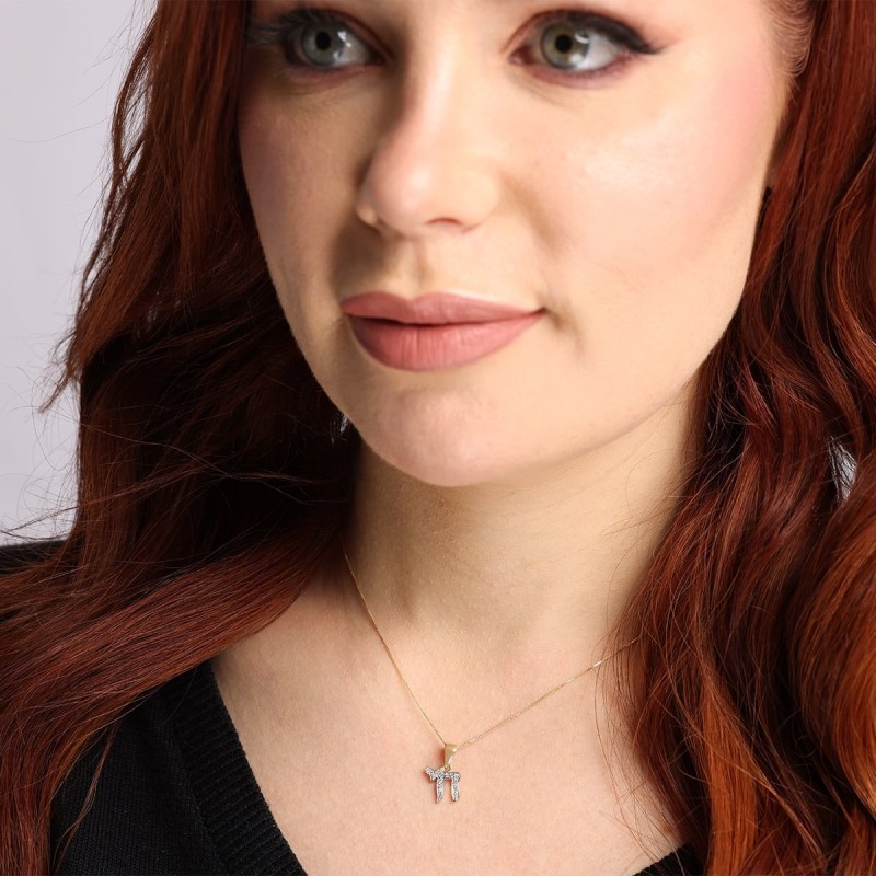 14K Gold Chai Pendant Necklace with Diamonds