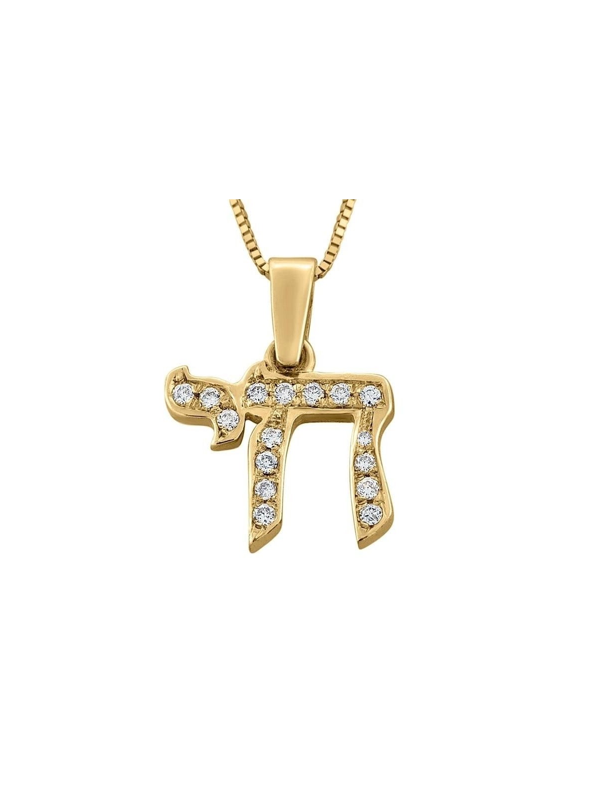 14K Gold Chai Pendant Necklace with Diamonds