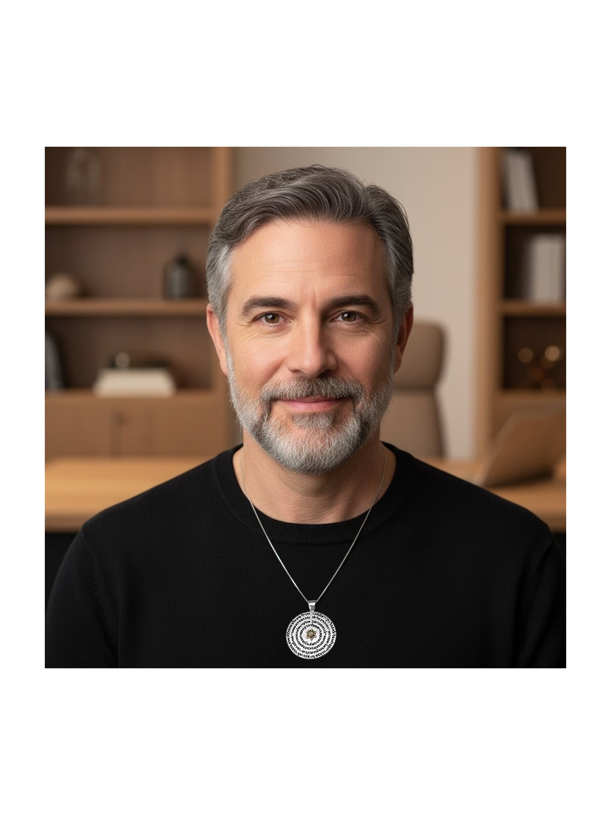 Silver and Gold Disk Kabbalah Necklace with Chrysoberyl - 72 Holy Name