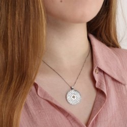 Silver and Gold Disk Kabbalah Necklace with Chrysoberyl - 72 Holy Name