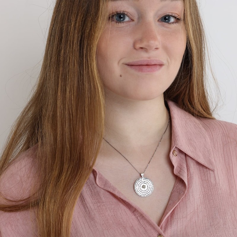 Silver and Gold Disk Kabbalah Necklace with Chrysoberyl - 72 Holy Name