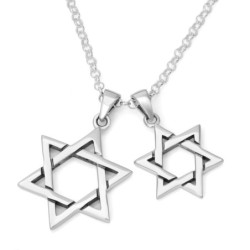 925 Sterling Silver Star of David Pair of Pendants Necklace