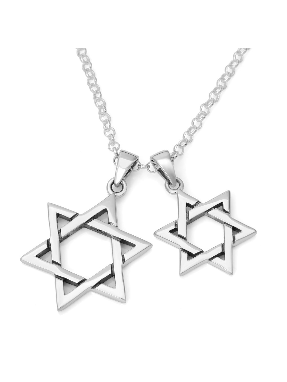 925 Sterling Silver Star of David Pair of Pendants Necklace