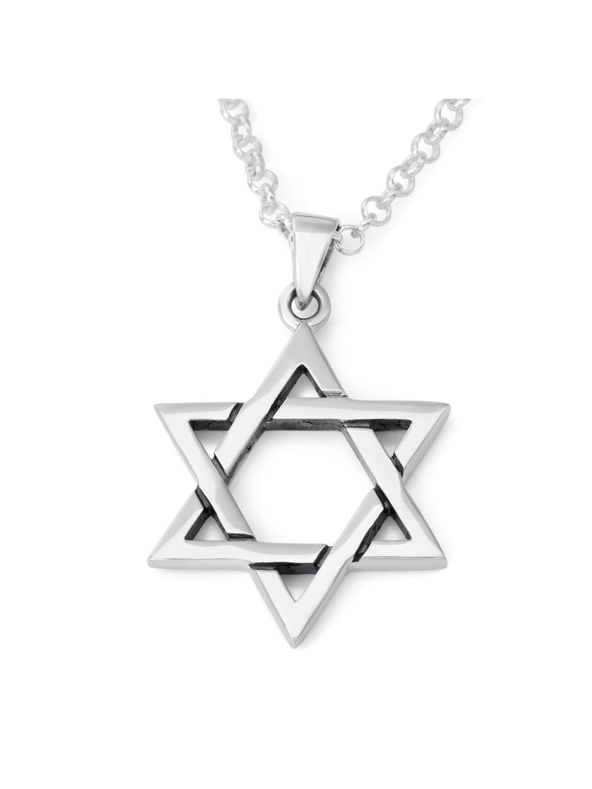 925 Sterling Silver Star of David Pair of Pendants Necklace