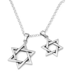 925 Sterling Silver Star of David Pair of Pendants Necklace