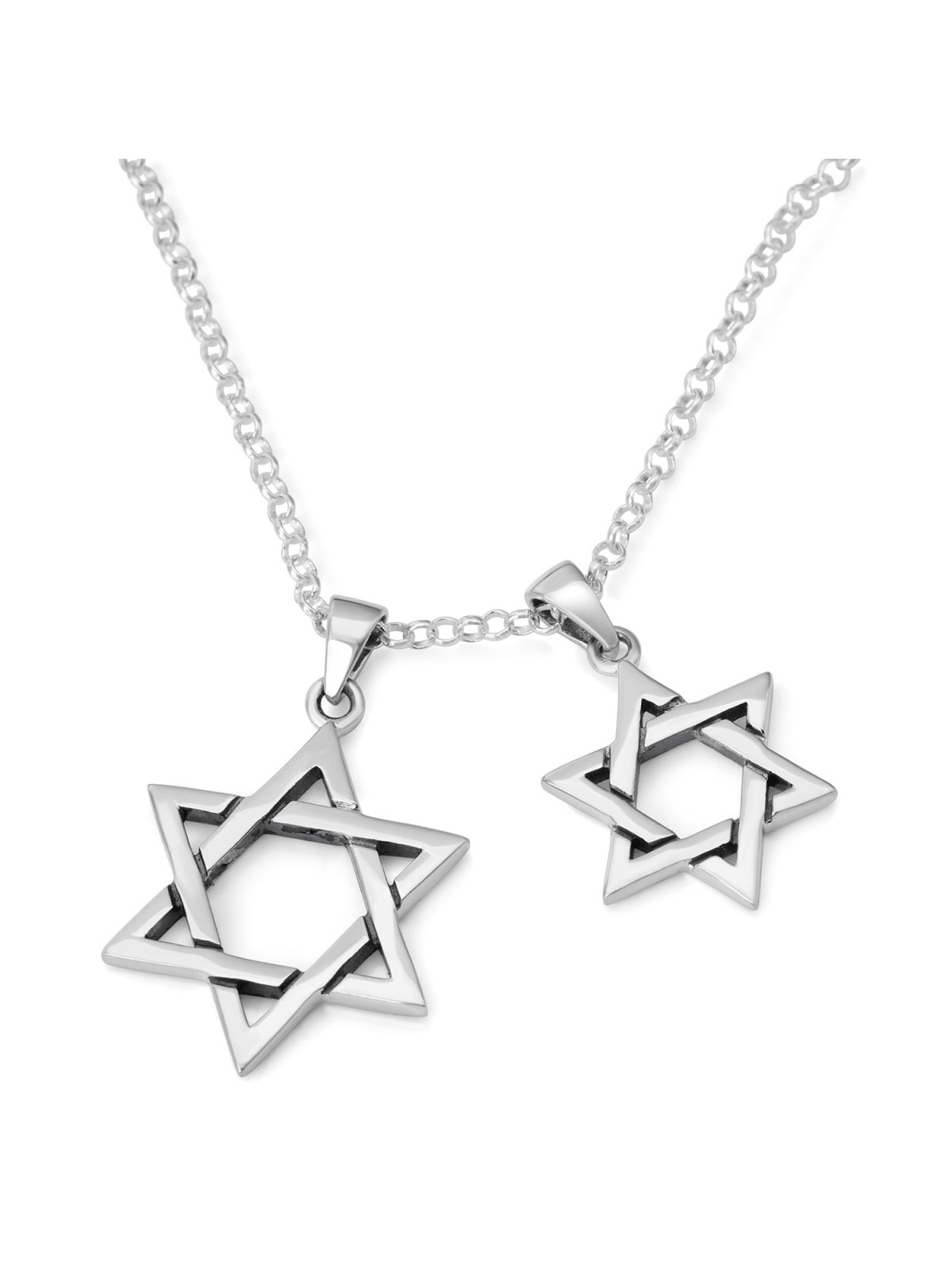 925 Sterling Silver Star of David Pair of Pendants Necklace