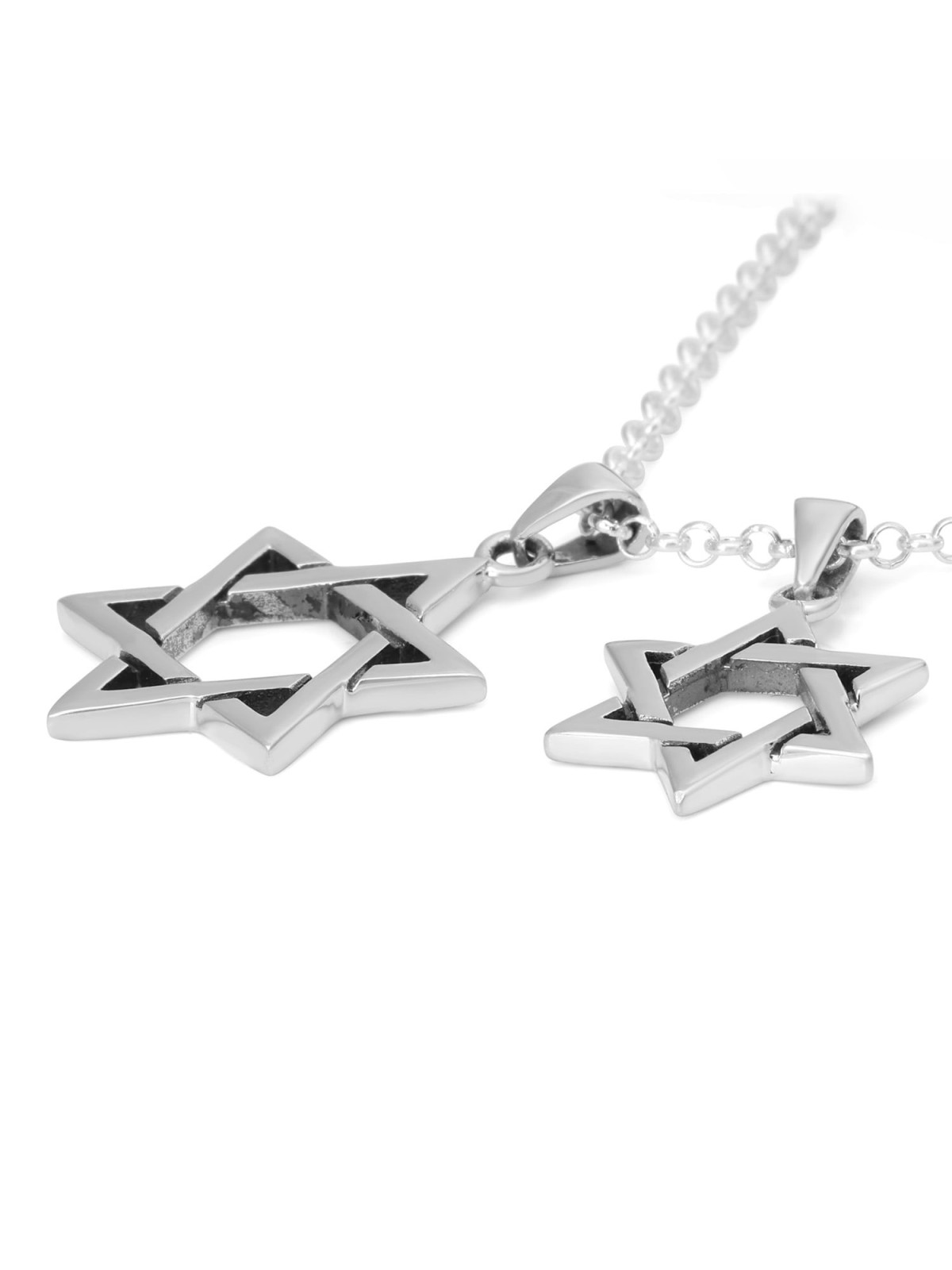925 Sterling Silver Star of David Pair of Pendants Necklace