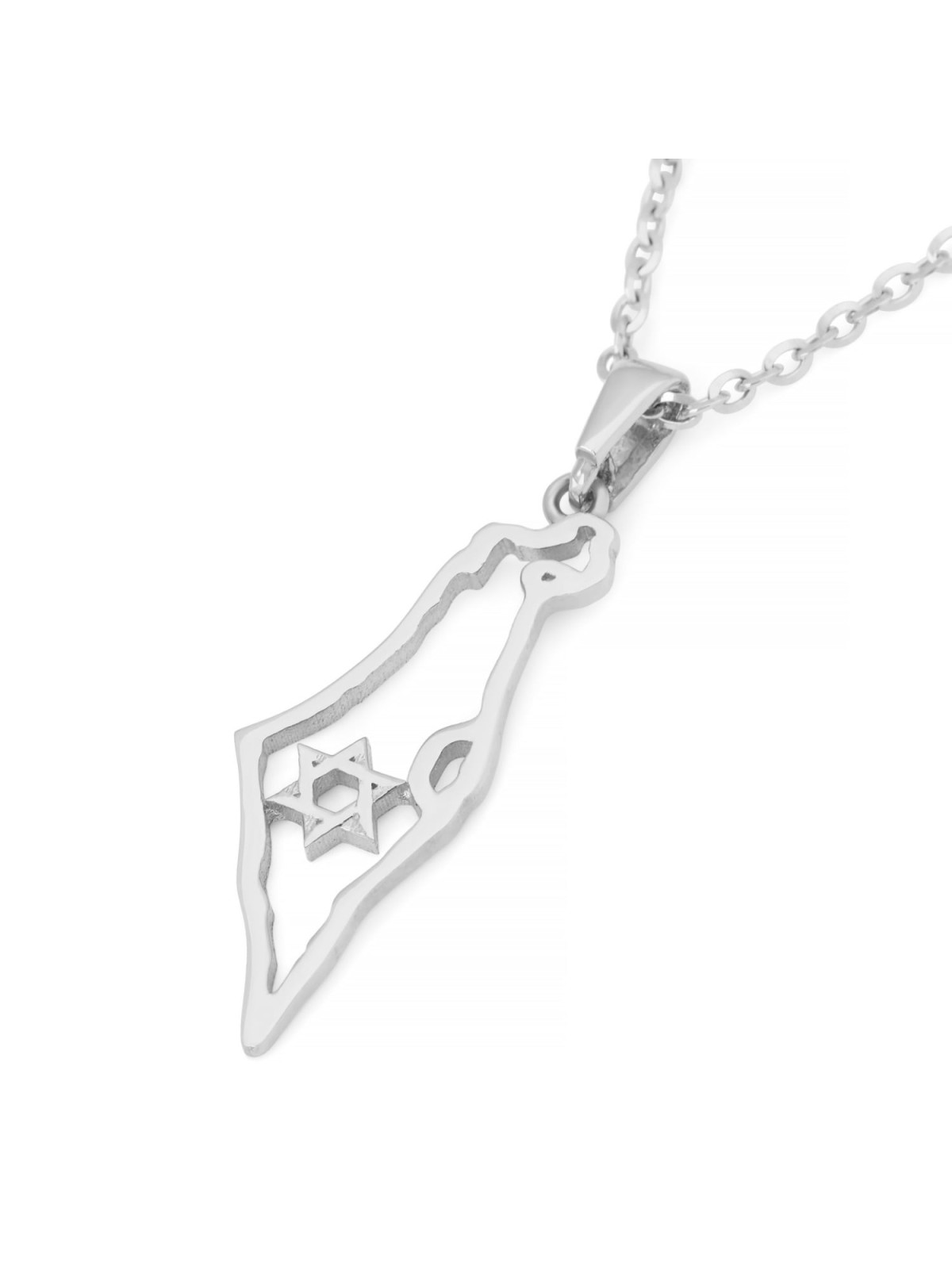 14K Gold Outline Map of Israel Pendant with Star of David - Yellow or