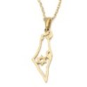 14K Gold Outline Map of Israel Pendant with Star of David - Yellow or