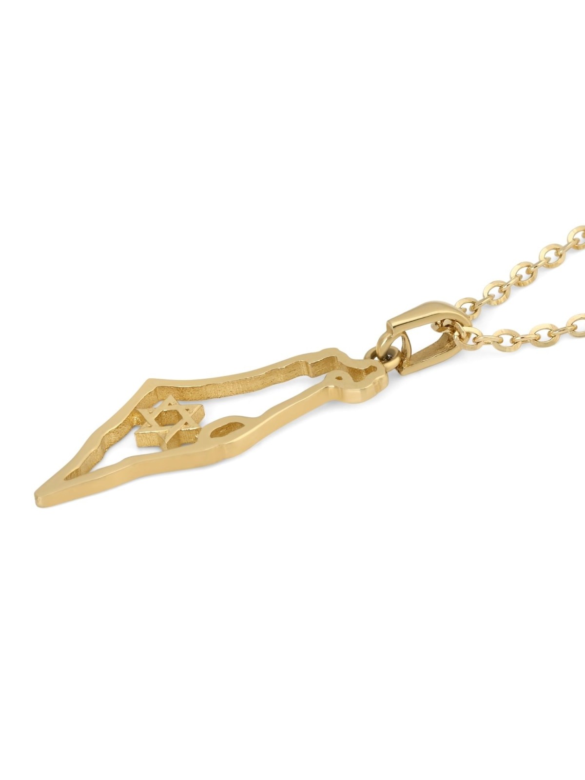 14K Gold Outline Map of Israel Pendant with Star of David - Yellow or