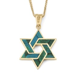14K Gold and Eilat Stone Star of David Color-Block Pendant
