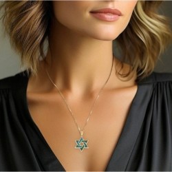14K Gold and Eilat Stone Star of David Color-Block Pendant