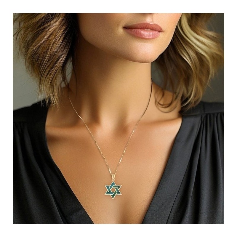 14K Gold and Eilat Stone Star of David Color-Block Pendant
