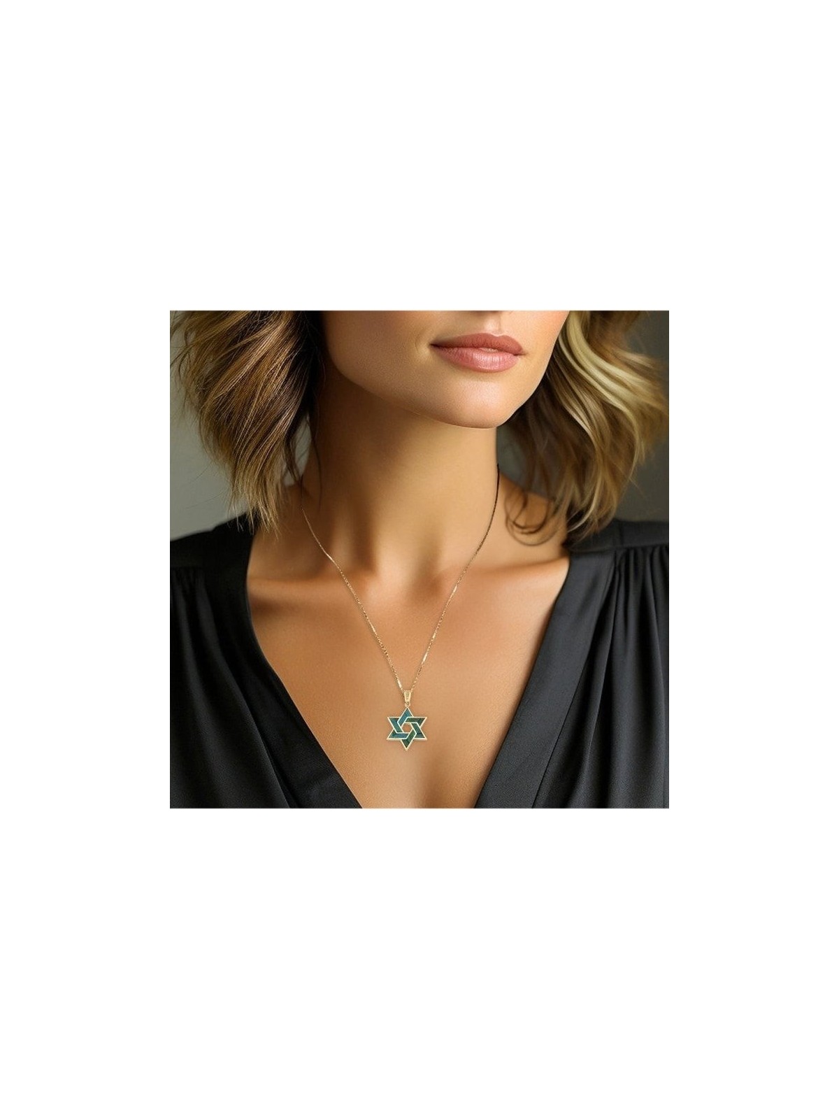 14K Gold and Eilat Stone Star of David Color-Block Pendant
