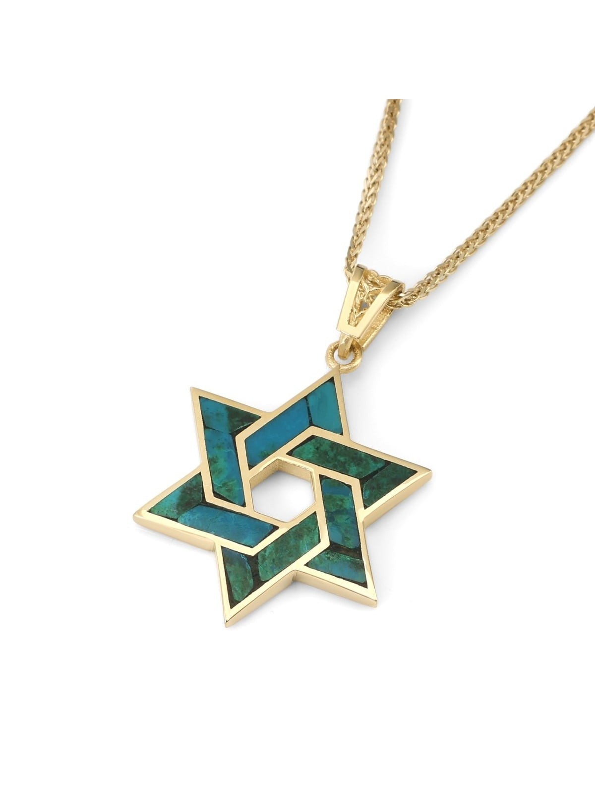 14K Gold and Eilat Stone Star of David Color-Block Pendant