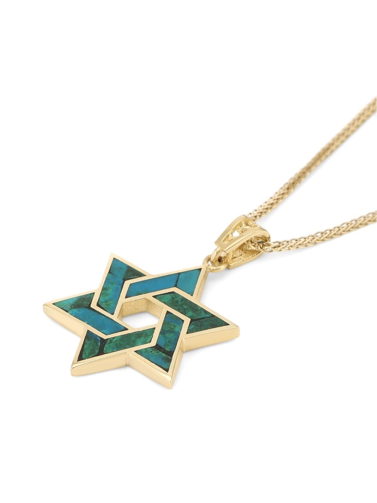 14K Gold and Eilat Stone Star of David Color-Block Pendant