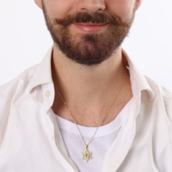 14K Gold Star of David Unisex Pendant Necklace with Lion of Judah