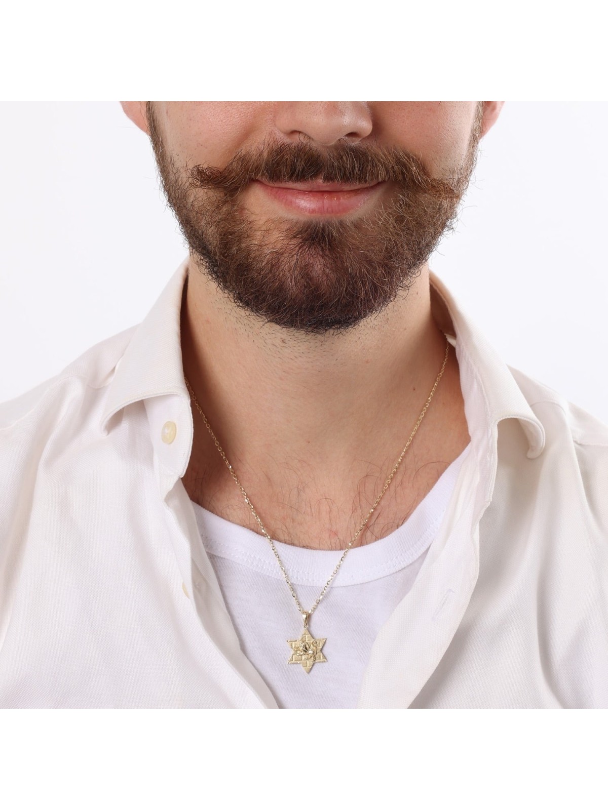 14K Gold Star of David Unisex Pendant Necklace with Lion of Judah