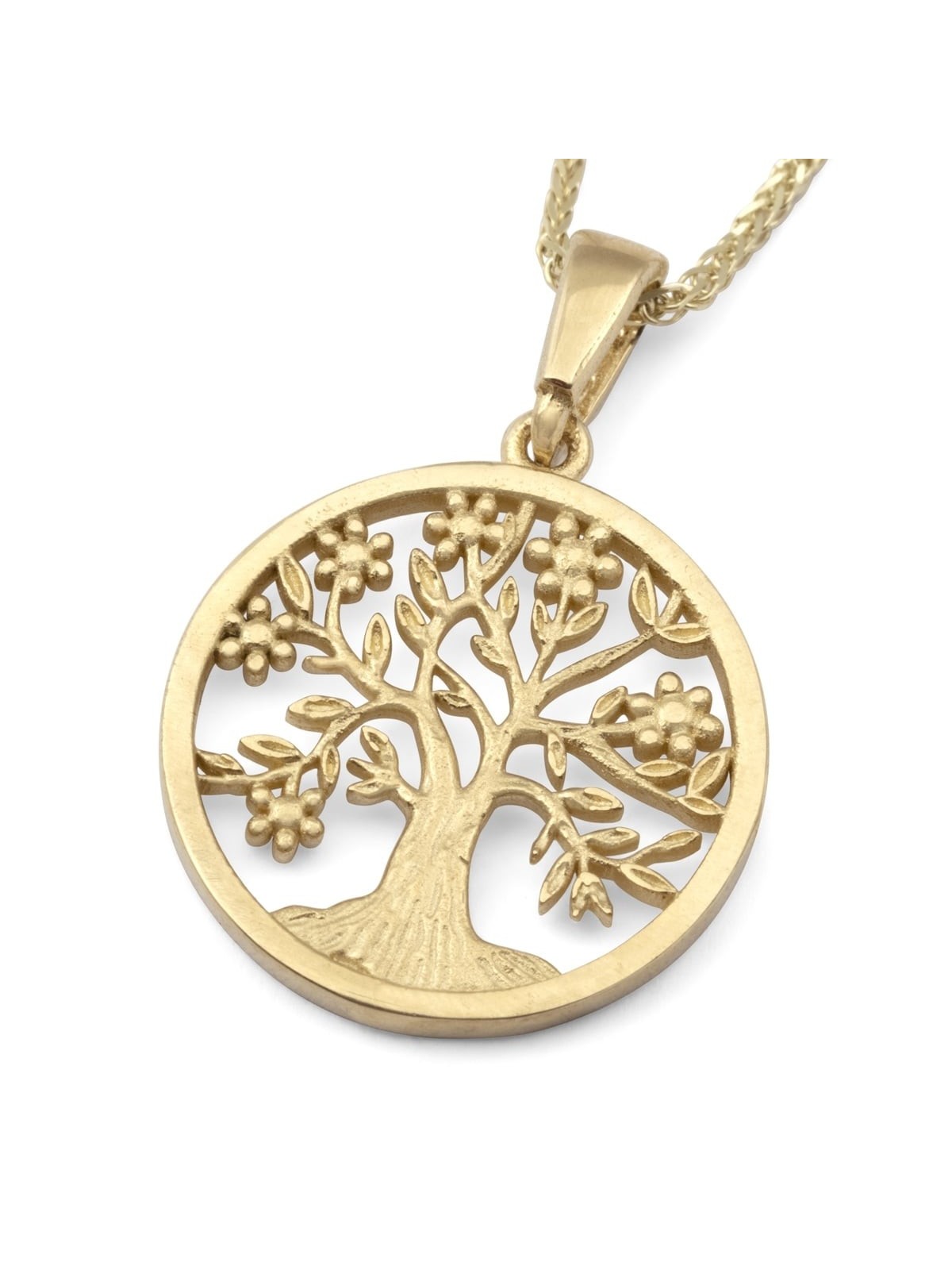 14K Gold Round Tree of Life Pendant Necklace