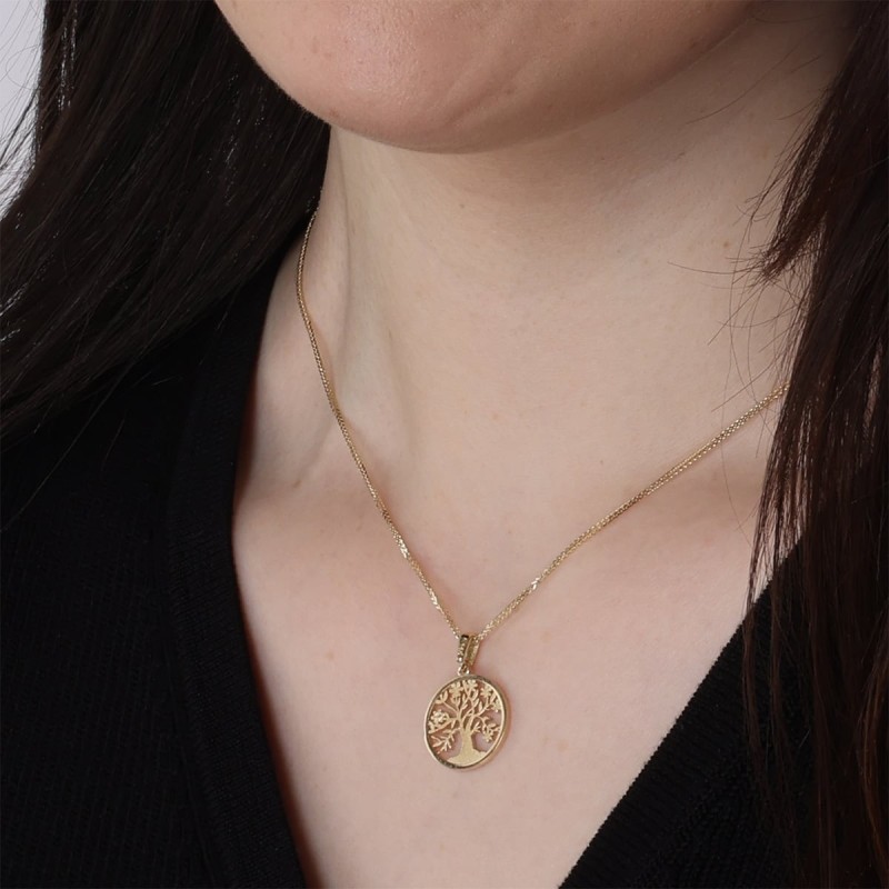 14K Gold Round Tree of Life Pendant Necklace