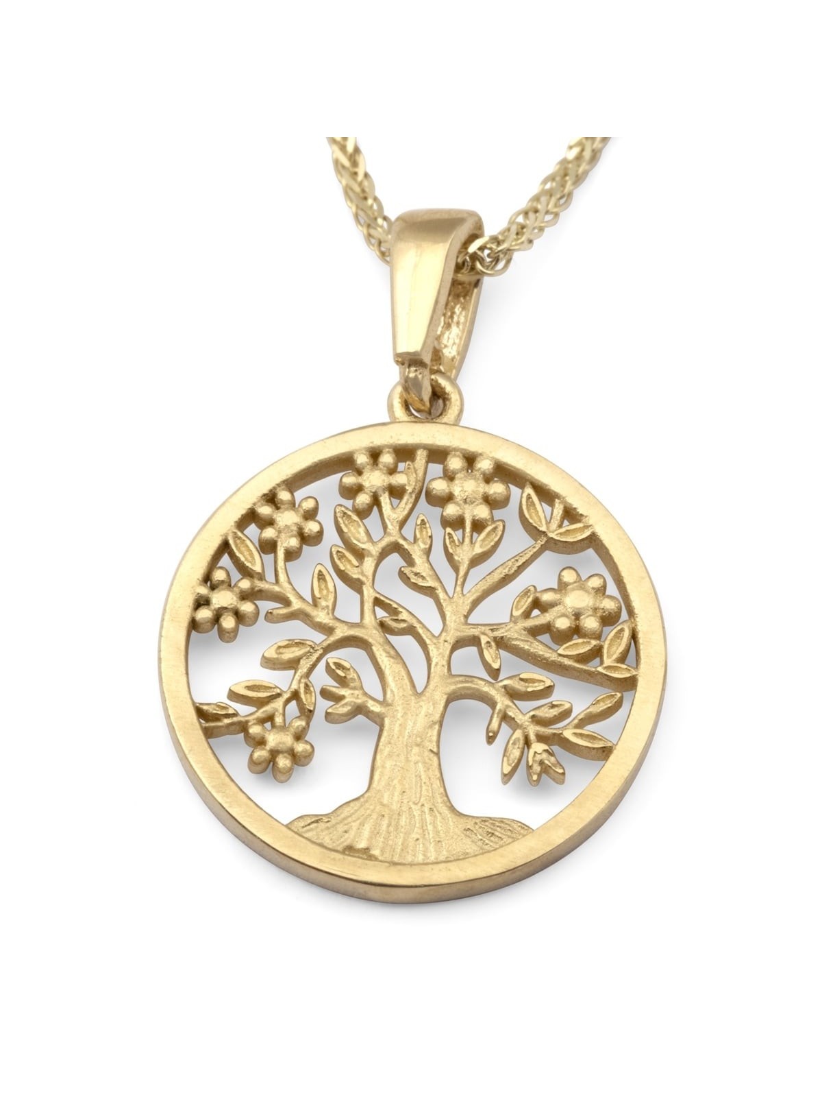 14K Gold Round Tree of Life Pendant Necklace