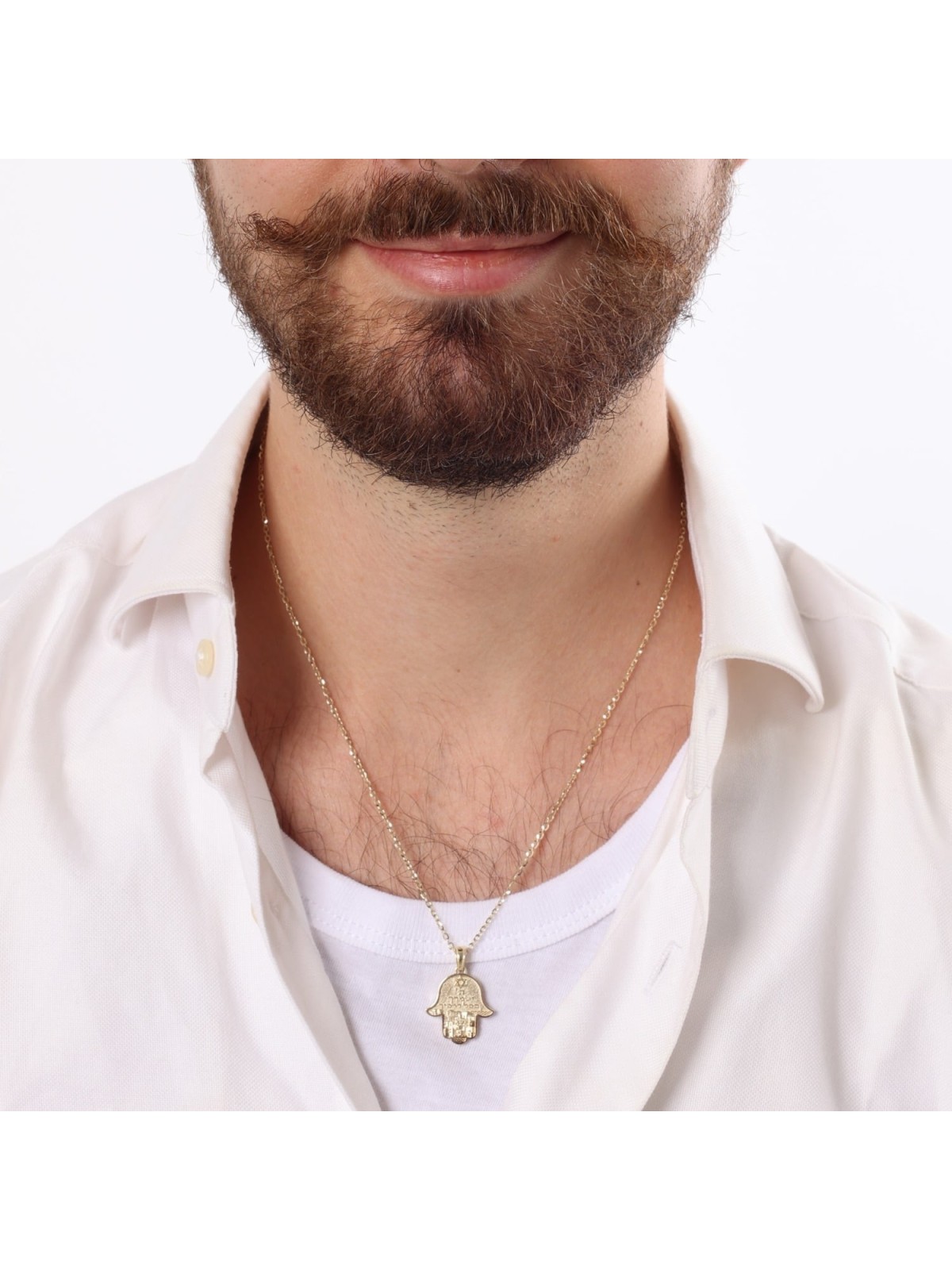 14K Gold Hamsa Jerusalem Pendant Necklace with Star of David