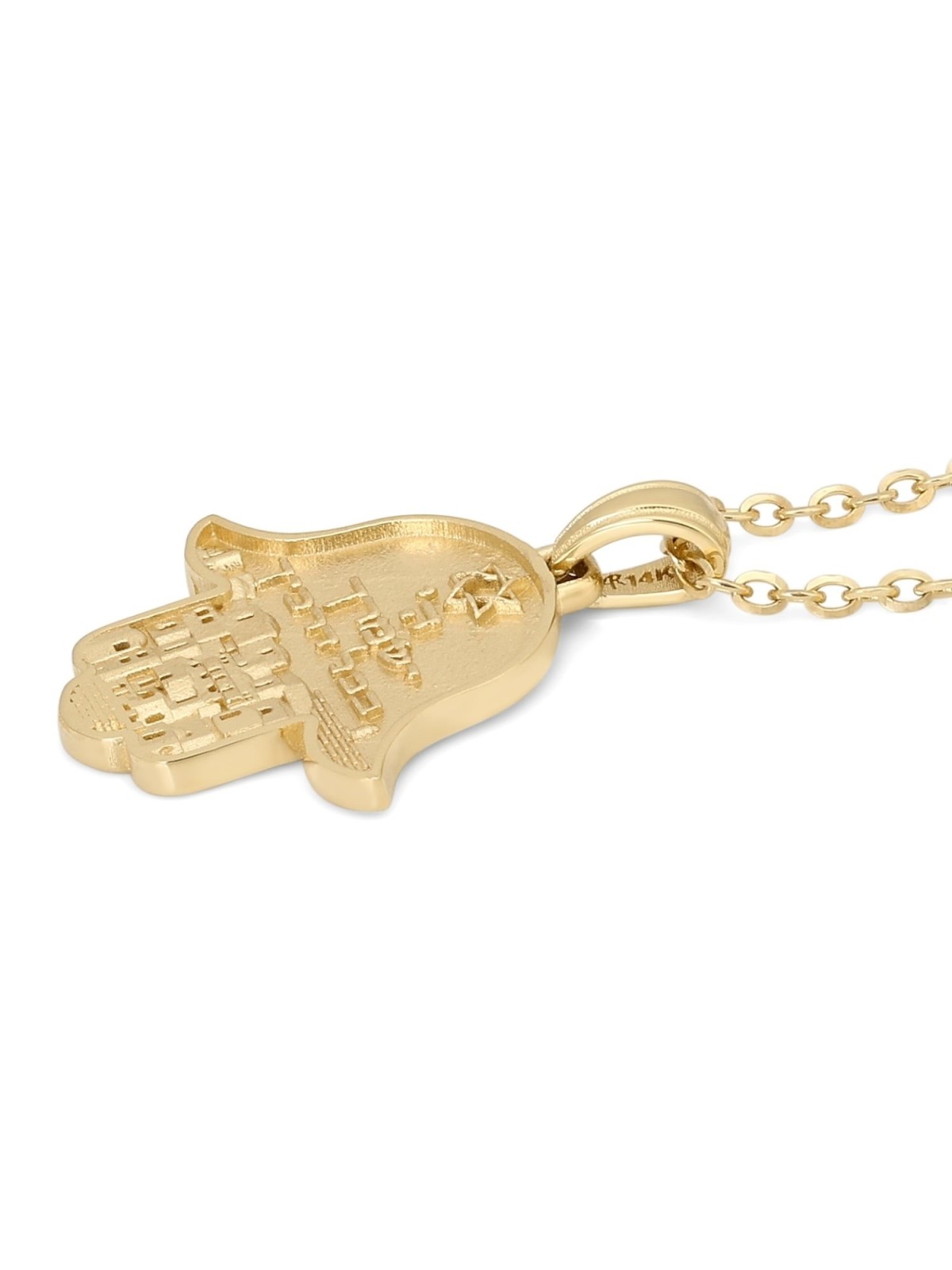14K Gold Hamsa Jerusalem Pendant Necklace with Star of David