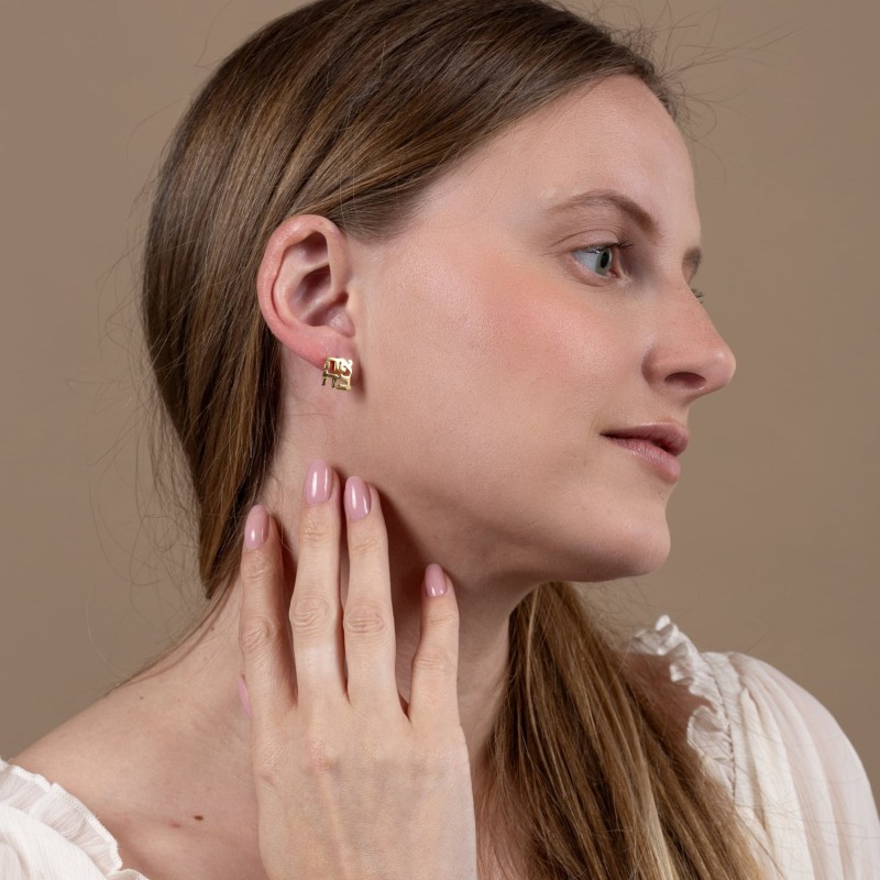 Gold-Plated Silver Ahava / Love Stud Earrings