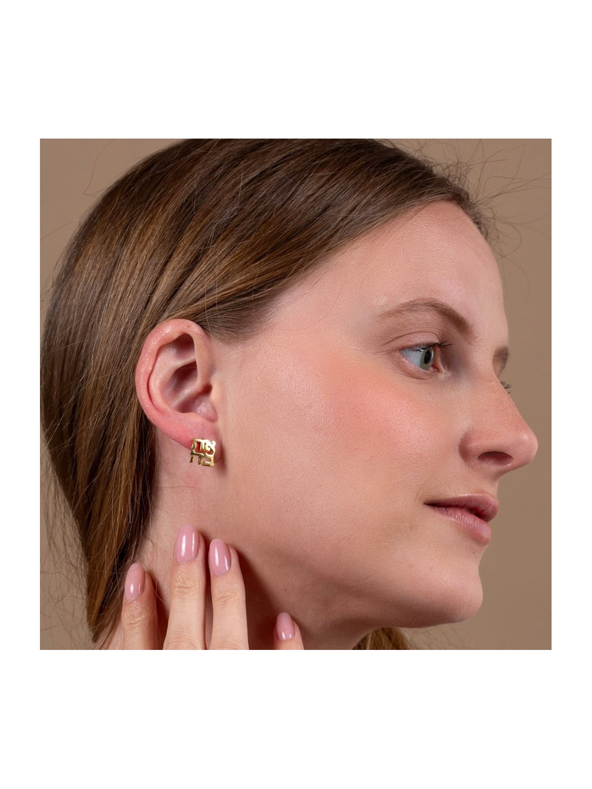 Gold-Plated Silver Ahava / Love Stud Earrings