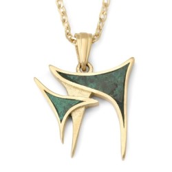 14K Yellow Gold Unique Unisex Chai Pendant Necklace with Eilat Stone