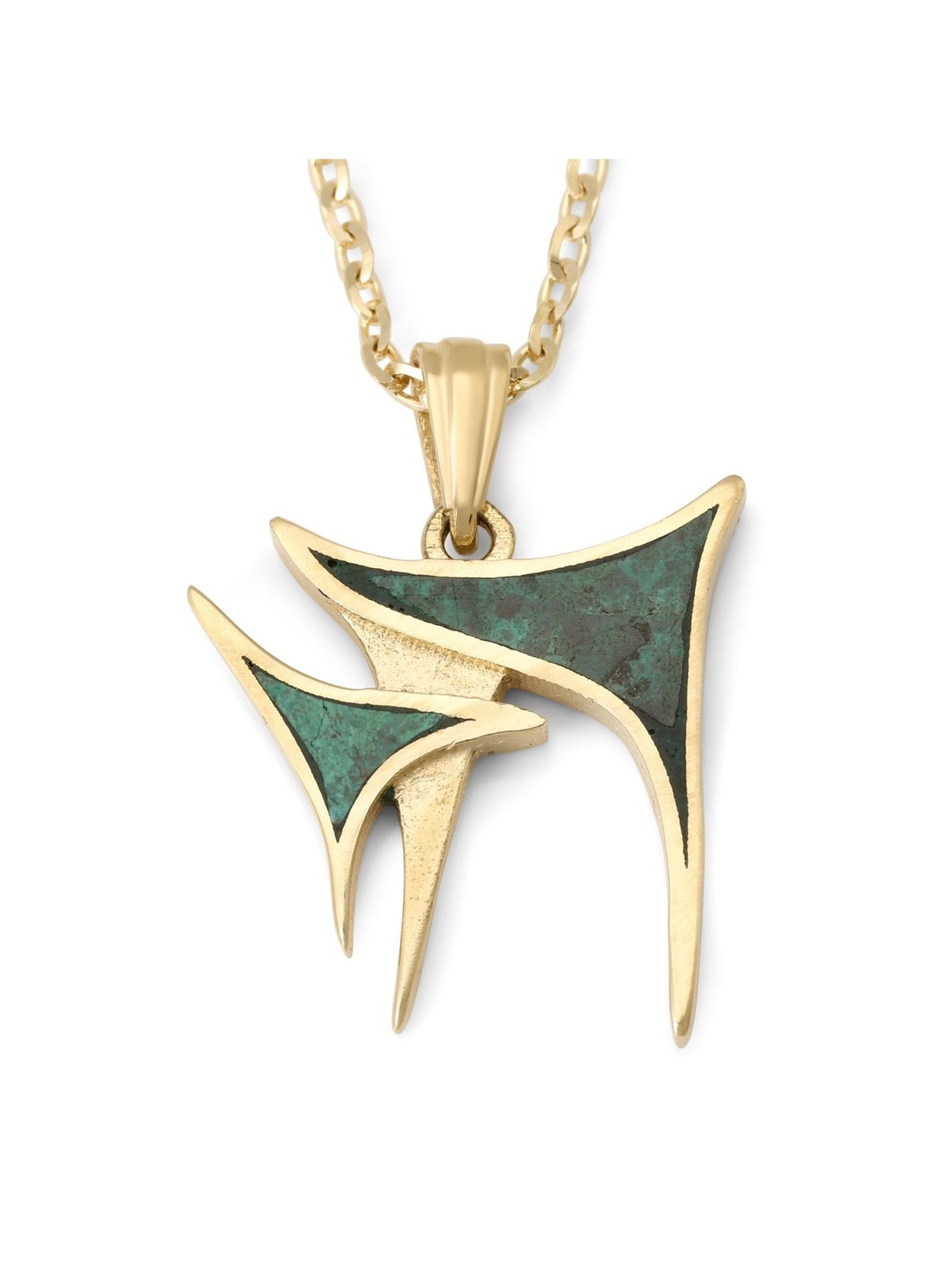 14K Yellow Gold Unique Unisex Chai Pendant Necklace with Eilat Stone