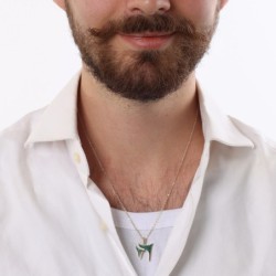 14K Yellow Gold Unique Unisex Chai Pendant Necklace with Eilat Stone