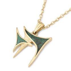 14K Yellow Gold Unique Unisex Chai Pendant Necklace with Eilat Stone
