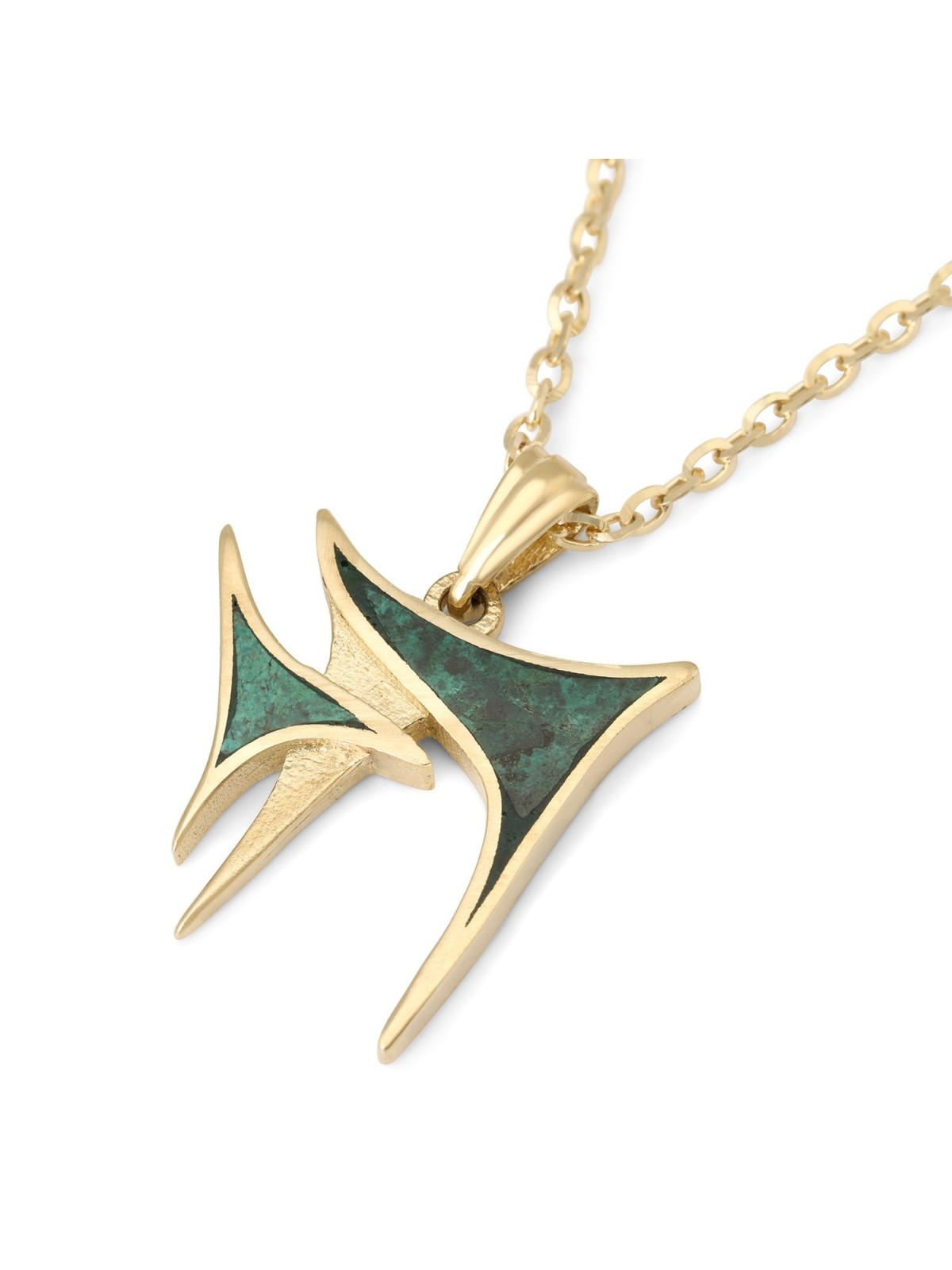 14K Yellow Gold Unique Unisex Chai Pendant Necklace with Eilat Stone