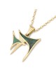 14K Yellow Gold Unique Unisex Chai Pendant Necklace with Eilat Stone