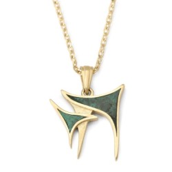 14K Yellow Gold Unique Unisex Chai Pendant Necklace with Eilat Stone
