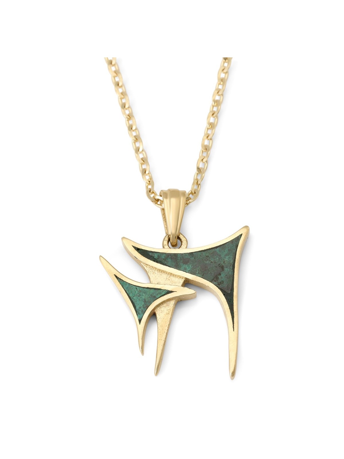 14K Yellow Gold Unique Unisex Chai Pendant Necklace with Eilat Stone