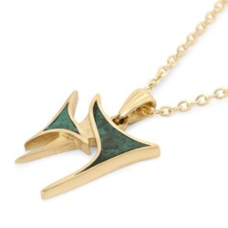 14K Yellow Gold Unique Unisex Chai Pendant Necklace with Eilat Stone