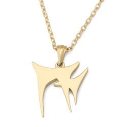 14K Yellow Gold Unique Unisex Chai Pendant Necklace with Eilat Stone
