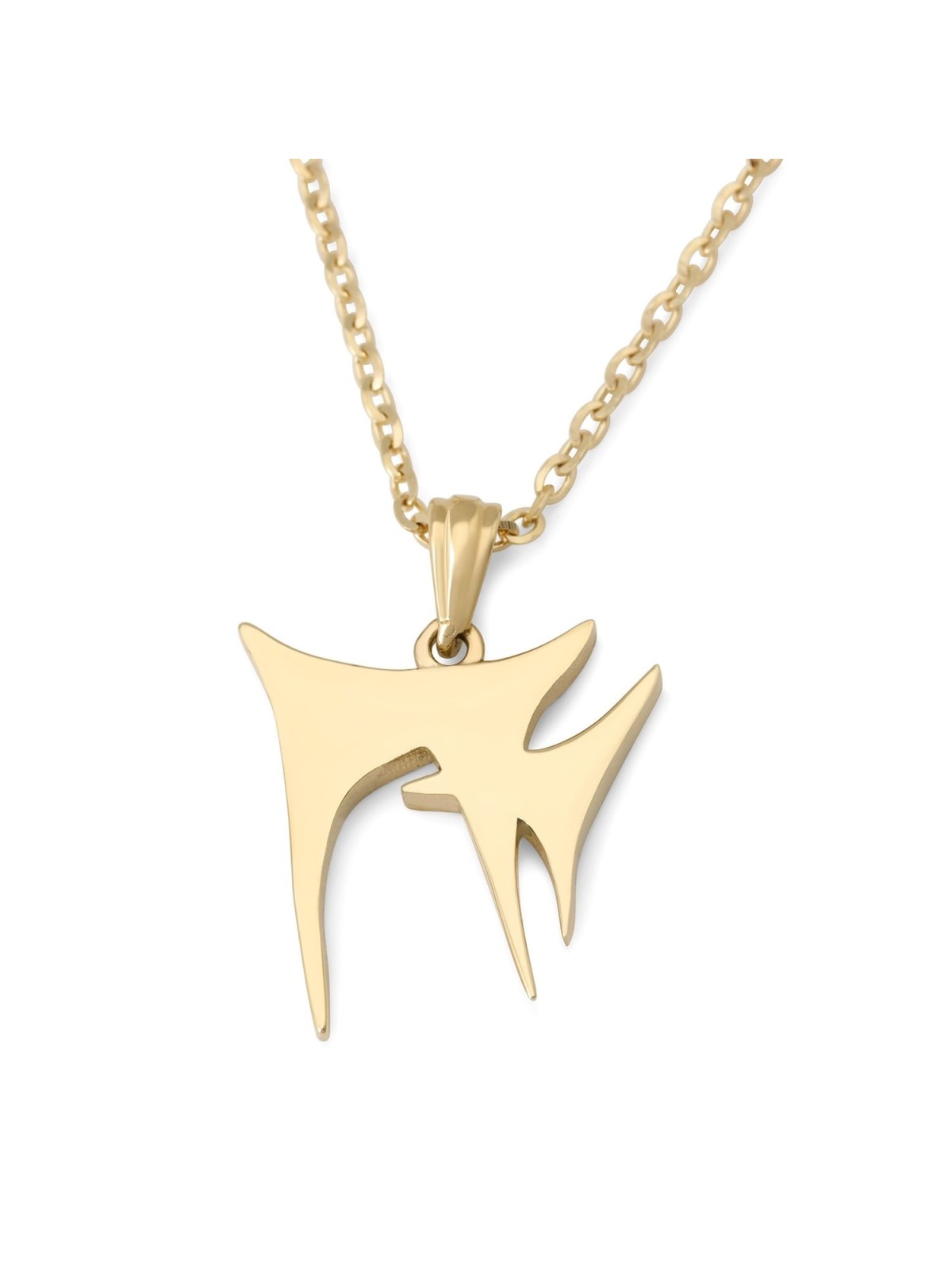14K Yellow Gold Unique Unisex Chai Pendant Necklace with Eilat Stone