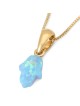 14K Gold Blue Opal Hamsa Pendant