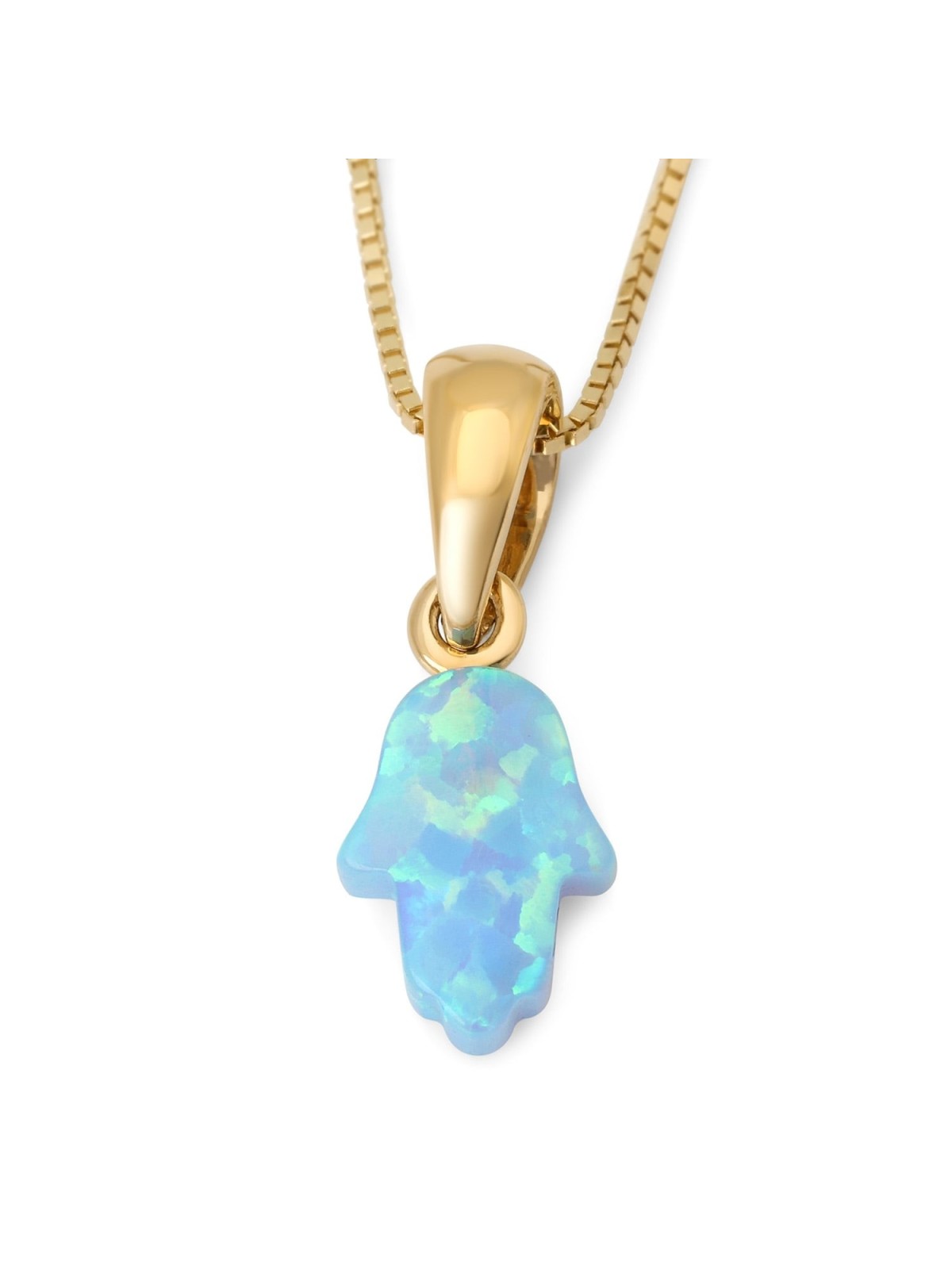 14K Gold Blue Opal Hamsa Pendant