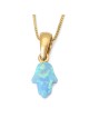 14K Gold Blue Opal Hamsa Pendant